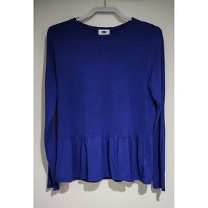 NWT Old Navy Womens Long Sleeve Ruffled Peplum Tunic Top Blue Jersey Size M